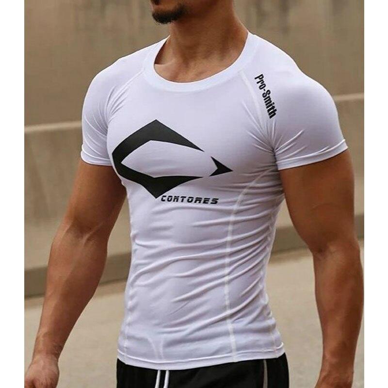 Bertas Heren sneldrogende fitness bedrukte tees buitensport hardlopen klimmen korte mouwen shirt panty bodybuilding tops S wit