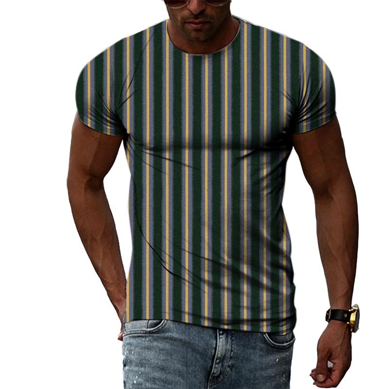 Chengyu Zomermode Strepenpatroon Heren T-shirts Casual Persoonlijkheid Koele Stijl Afdrukken Tees Trend Eenvoudige O-hals Korte Mouw Tops 2XS