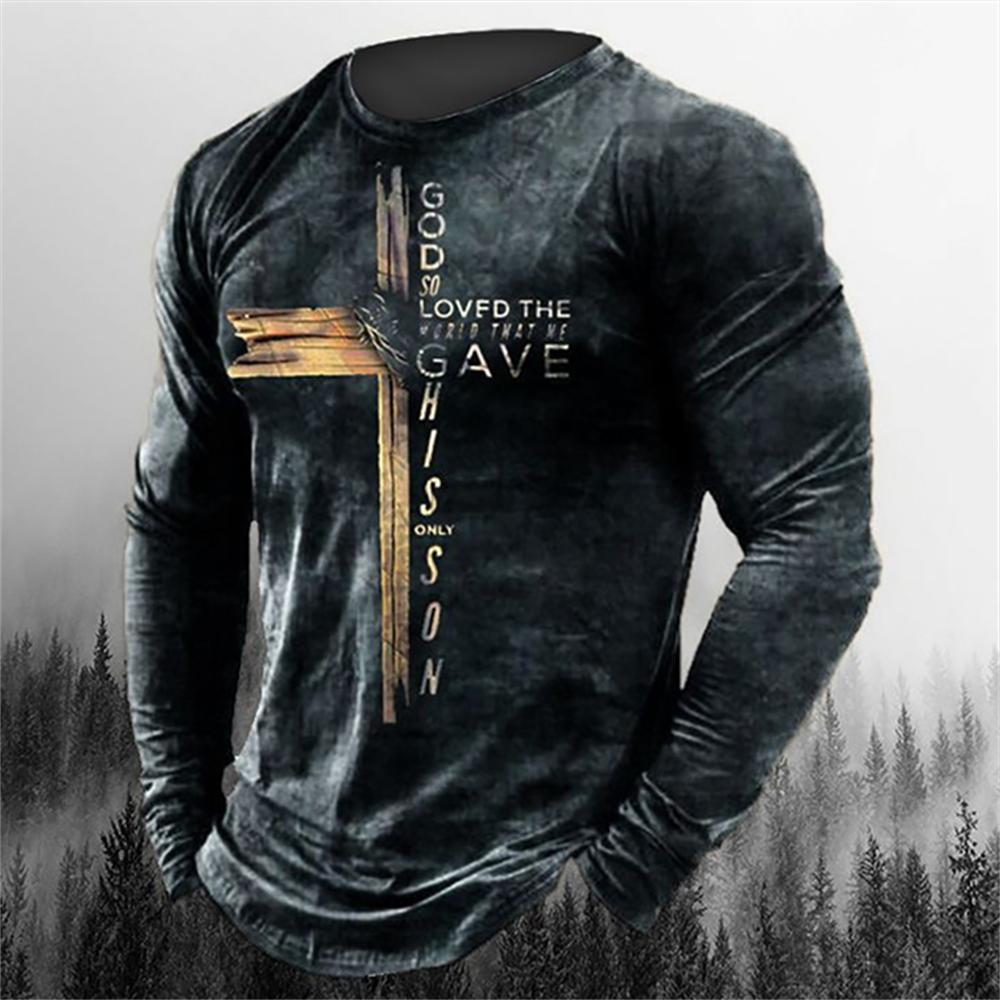 Muzi clothing Vintage print tshirt 3d Templar shirt ons lange mouw straat hiphop losse ronde hals herfst top plus size heren trui kleding S