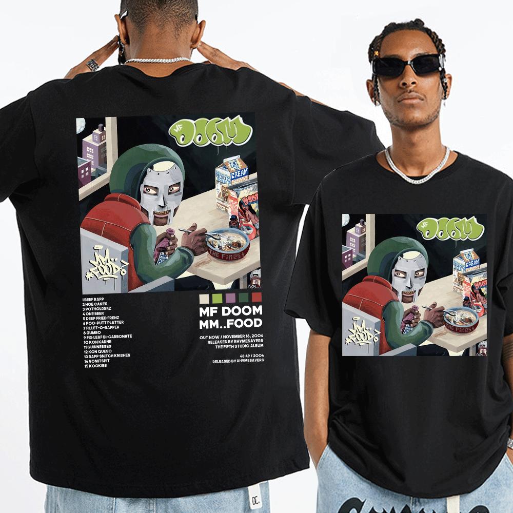 Bra nd fashion leisure007 MF DOOM T-shirt Tracklist Album Cover Korte Mouw Tees Hip Hop Harajuku Streetwear T-shirt Oversized Mannen Kleding T-shirts tops S zwart