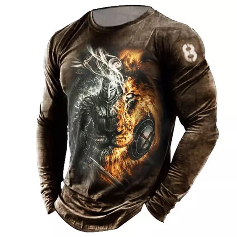 ETST 03 Vintage heren T-shirts met lange mouwen 3D-bedrukte ridder T-shirt voor mannen Schedelkleding Oversized T-shirts Shirt Herenkleding Mannelijke tops - T-shirts 2XL