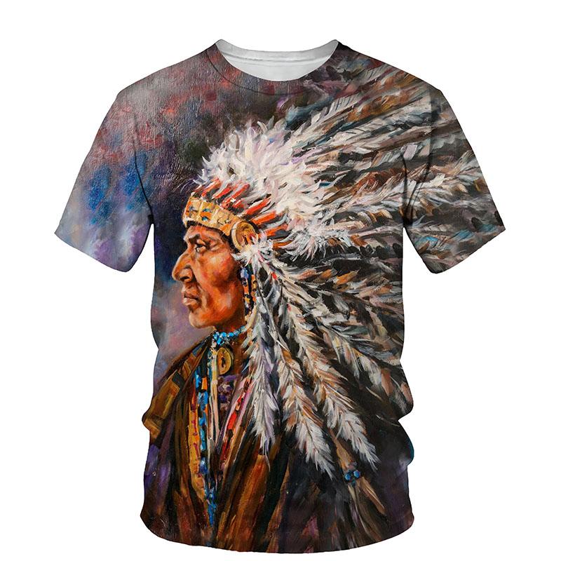 ETST WENDY 05 Nieuwe 3D Print Indianen Grafische t-shirts Zomer Mode Persoonlijkheid Vintage t-shirt Interessant Karakter Patroon mannen t-shirt Top S