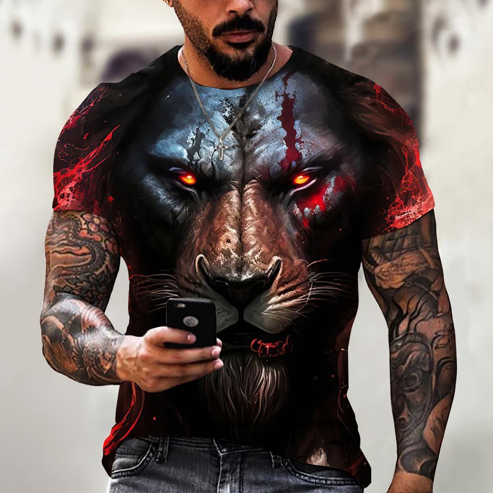 ETST 03 Heren T-shirt Tijgerprint Tees Tops Zomer Casual Kleding Heren Dier Leeuw Patroon T-shirt Streetwear Sneldrogende Mode kleding 6XL