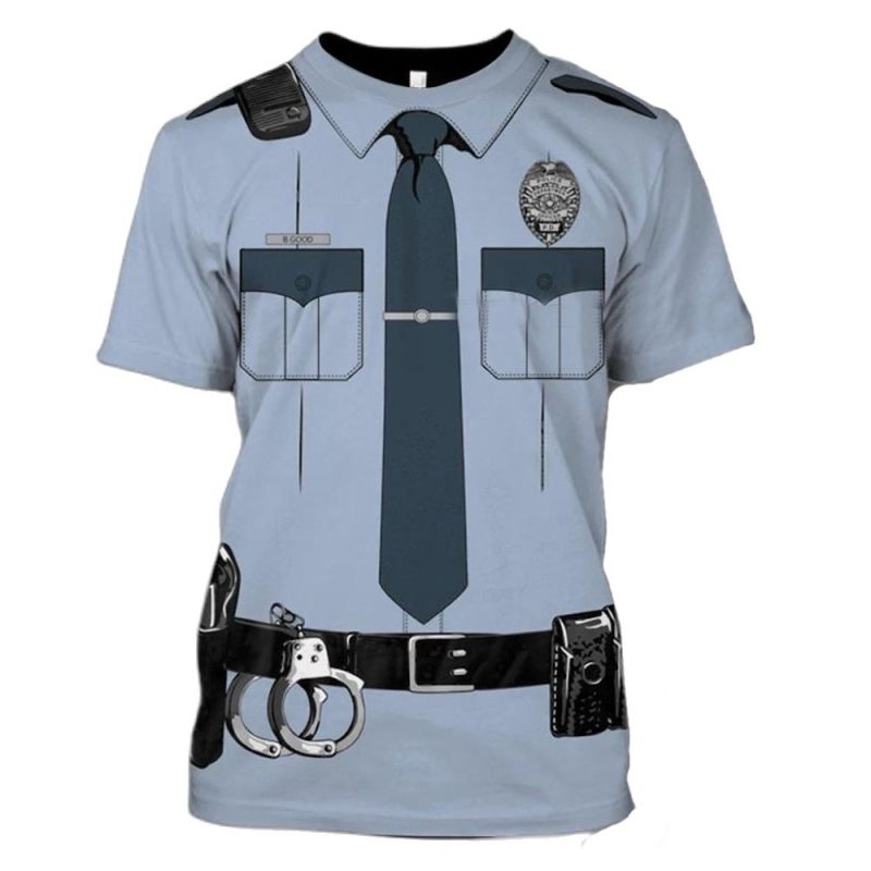 ETST WENDY Zomer Heren T-shirts 3d Politie Uniform Print O-hals Korte Mouw Mode Cosplay Kleding Oversized Streetwear Tops T-shirts 4XL