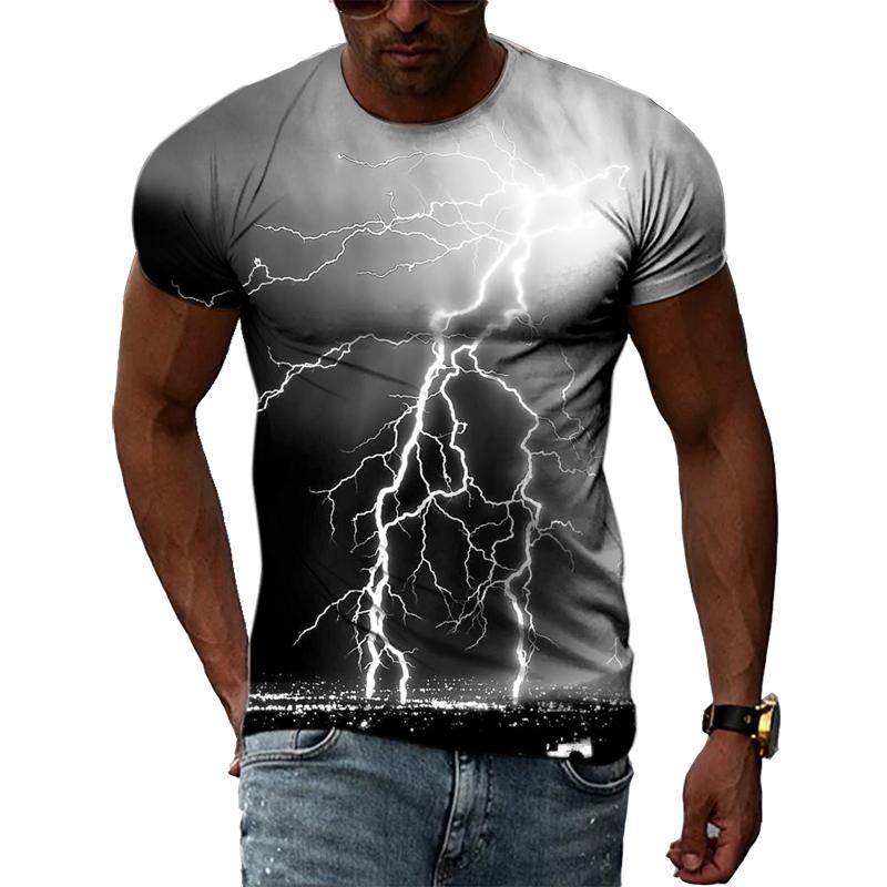 ETST WENDY 05 Zomer Nieuwe 3D Cool Lightning Mannen t-shirts Mode Gedrukt Natuurlijke Landschap Grafische t-shirt Persoonlijkheid Hip Hop Harajuku Tee Top S