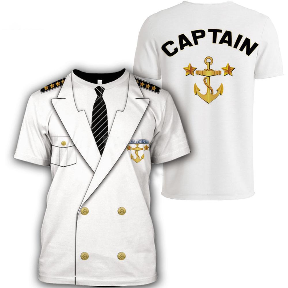 ETST WENDY 005 Nieuwe Mannen Zomer 3D Kapitein Uniform Afdrukken T-shirt Korte Mouw Kleding Casual Cosplay Streetwear Mode Outdoor Tees & Tops XS