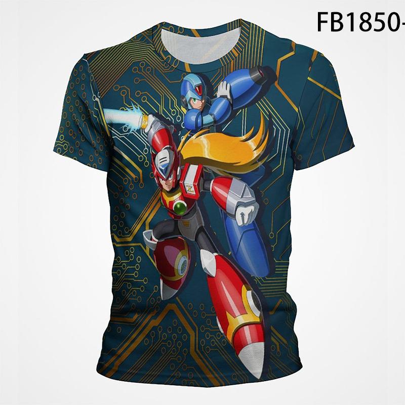 Personalized Printed Rockman T-shirt Voor Mannen Mode Zomer Korte Mouw Cartoon Anime Mega Man 3D Gedrukt T-shirt Cool Tops Tee Unisex kleding XS wit