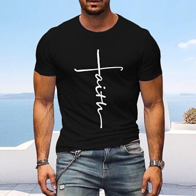 ETST 07 Heren T-shirt T-shirt Grafisch T-shirt Casual stijl Klassieke stijl Cool shirt Grafische prints Cross Faith Ronde hals Hot Stamping Street Vacation S wit