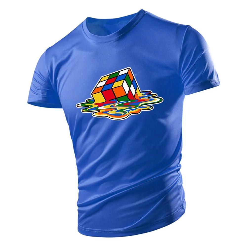 Mr. Burst 2023 Zomer T-shirt met ronde hals Student minimalistische sport sneldrogend Rubik's Cube print cartoon met korte mouwen ademend en los M wit