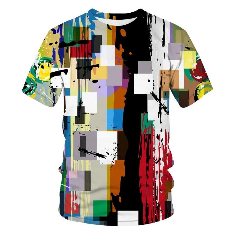 Kukebang Zomermode Casual abstracte persoonlijkheid 3D-print Heren T-shirt Street Trend Print O-kraag Losse plus size top S