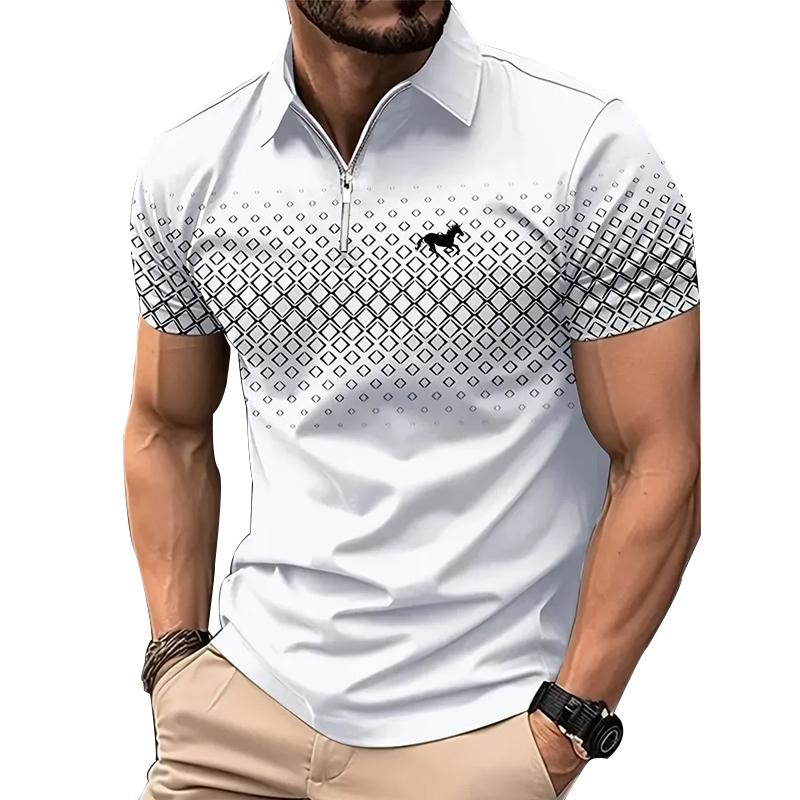 Bengbukulun Herenmode Slim Fit zomerpoloshirt met korte mouwen en sportrits. S