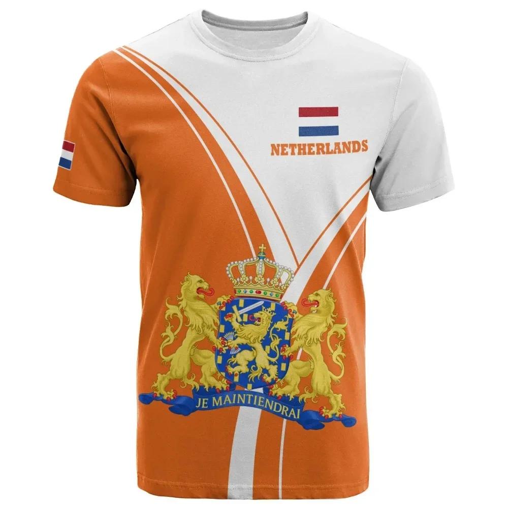 Xuhaijian02 Nederland Heren T-shirt Nederlands Nationaal Embleem Vlag 3D Print Unisex Mode O-hals Top Oversized Losse Hip Hop Korte Mouw S