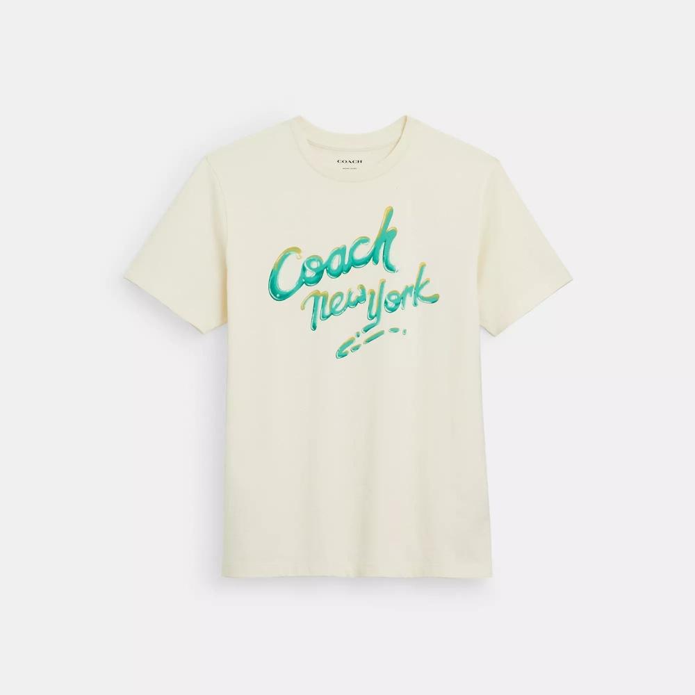 Coach New York T Shirt In Organic Cotton cream Medium