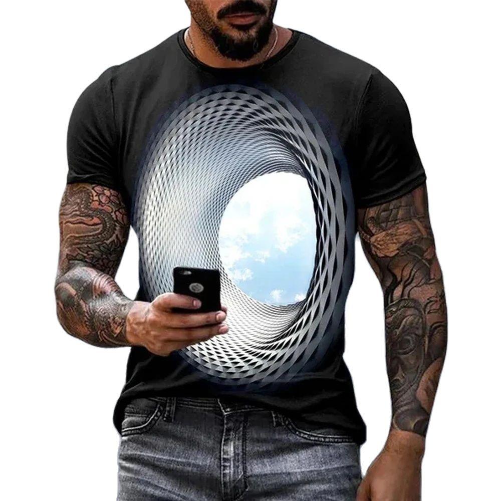 ETST 05 Fashion Hot Sales Persoonlijkheid Fun Sky grafische t-shirts Voor Mannen Nieuwe Casual Driedimensionale Vortex Gedrukt Oversized O-hals tees S