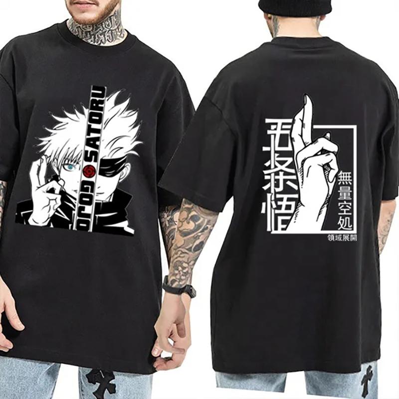 WE BELIEVE Anime T-shirt Cool Gojo Satoru Grafische Bedrukking T-shirt Heren Mode Casual Ronde Hals Korte Mouw Shirt S zwart