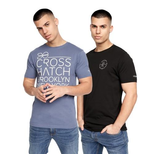 Crosshatch Bestforth-T-shirt voor heren (Pak van 2) S zwart/blauw