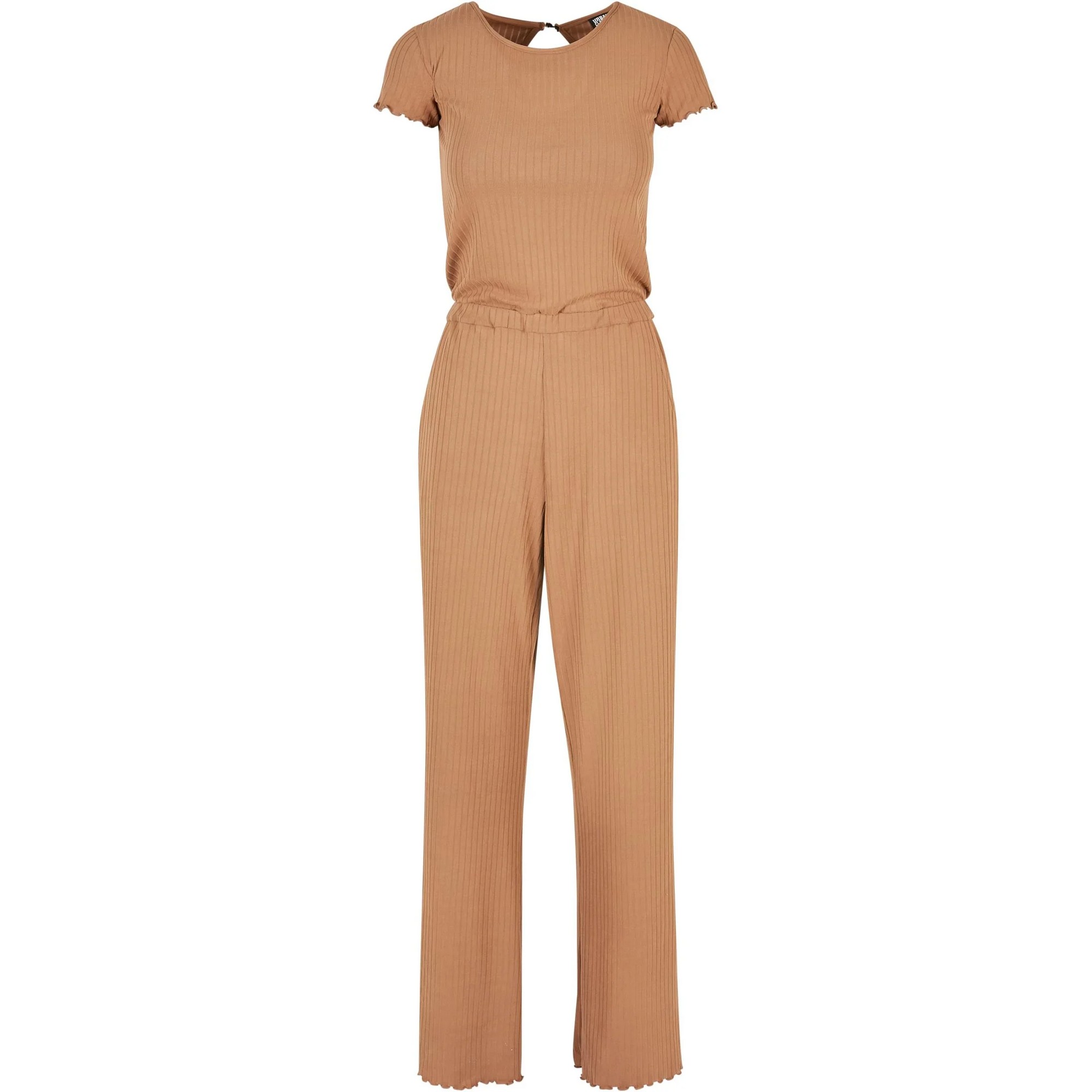 Urban Classics Dames jumpsuit met geribbelde wijde pijpen