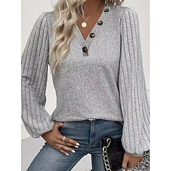 Light in the box Dames Overhemd Blouse Dagelijks Basic Casual Lange mouw Grijs Herfst Winter