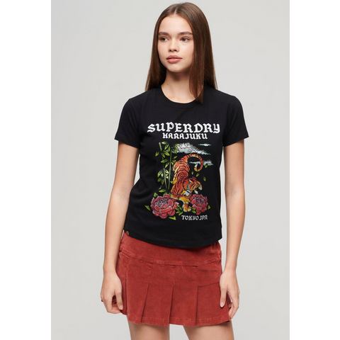 Superdry Shirt met korte mouwen TATTOO RHINESTONE FITTED TEE