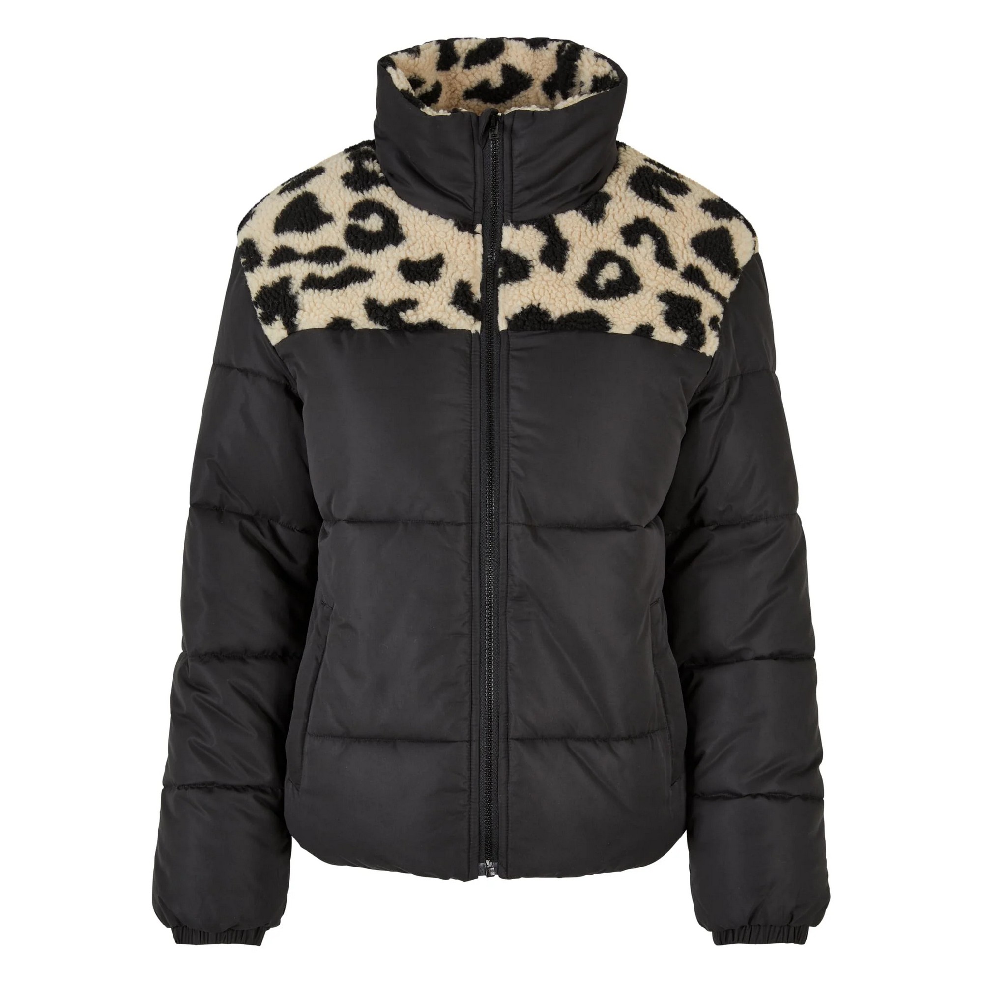 Urban Classics Dames sherpa pufferjas met luipaardprint