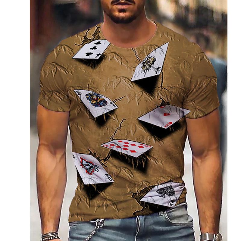 3D Fashion Design Clothing Heren Tee T Shirt 3D Print Grafische 3D Poker Plus Size Print Korte Mouw Party Regular Fit Tops Casual Vintage Ronde Hals XS grijs