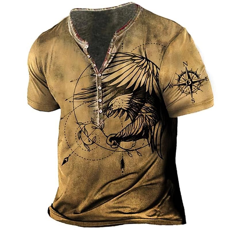 Haodingfushi Mannen Kleding Mode Polyester V Kraag Knop T-shirt, Mannen Casual Vintage Stijl Punk T-shirt, Mannen Fitness T-shirt. S