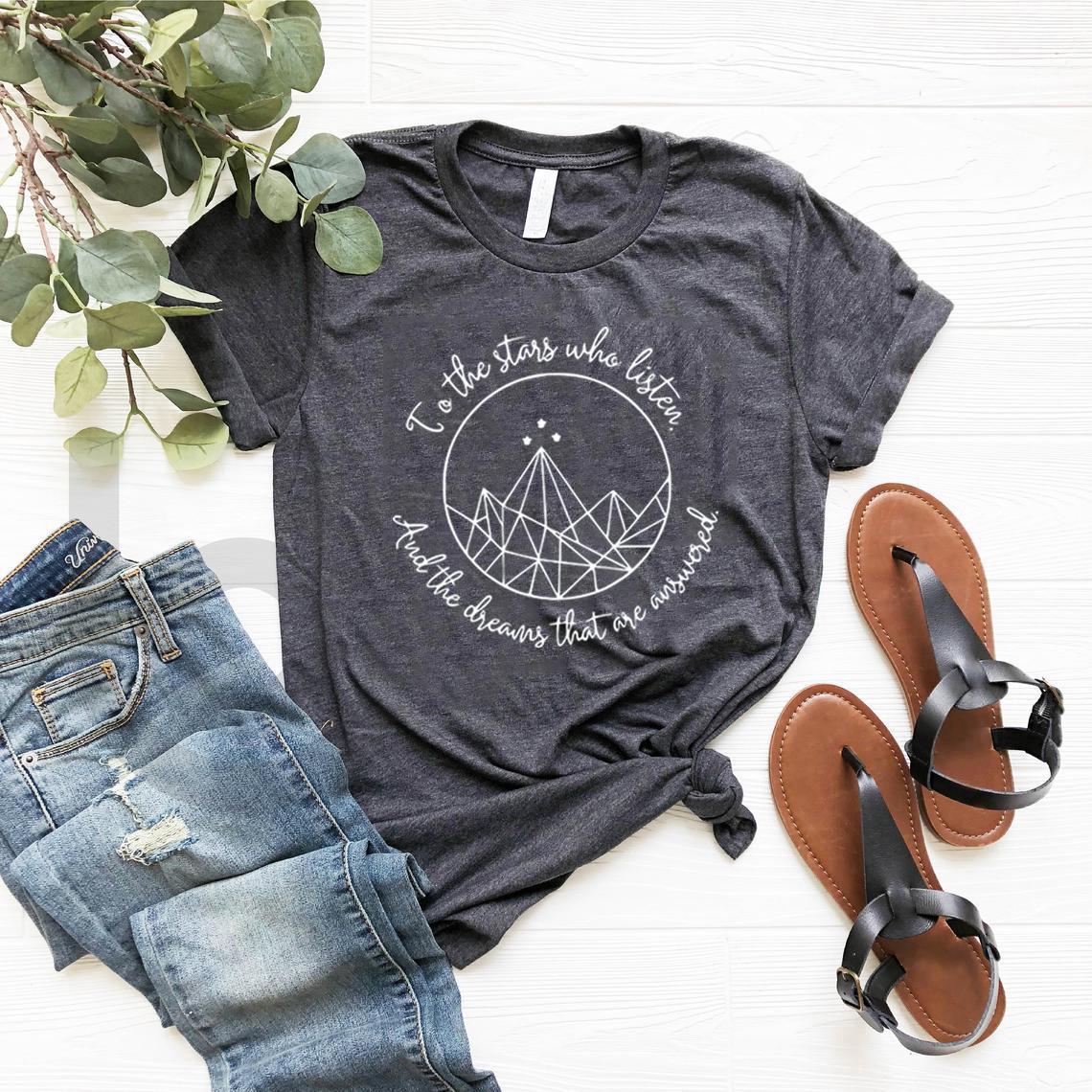 Bicheng Acotar Velaris T-shirt Night Court Symbol Shirt Sarah J Maas Een Hof van Doornen en Rozen Hof van Dromen T-shirt Unisex T-shirts Tops M zwart