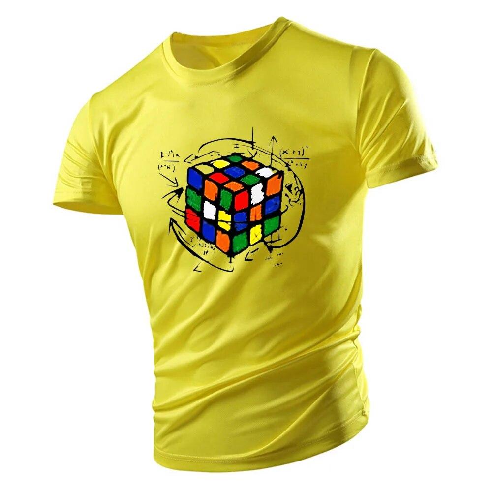 Mr. Burst 2023 Vier seizoenen volwassen heren T-shirt met ronde hals sport sneldrogend korte mouw mode Rubik's Cube print ademend en los M wit