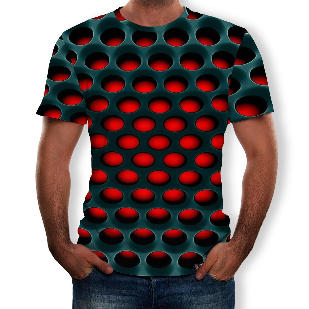 Fashion human Lente nieuwe heren 3D digitaal print mesh gat honingraat leuk korte mouwen ronde hals T-shirt heren mode tops S