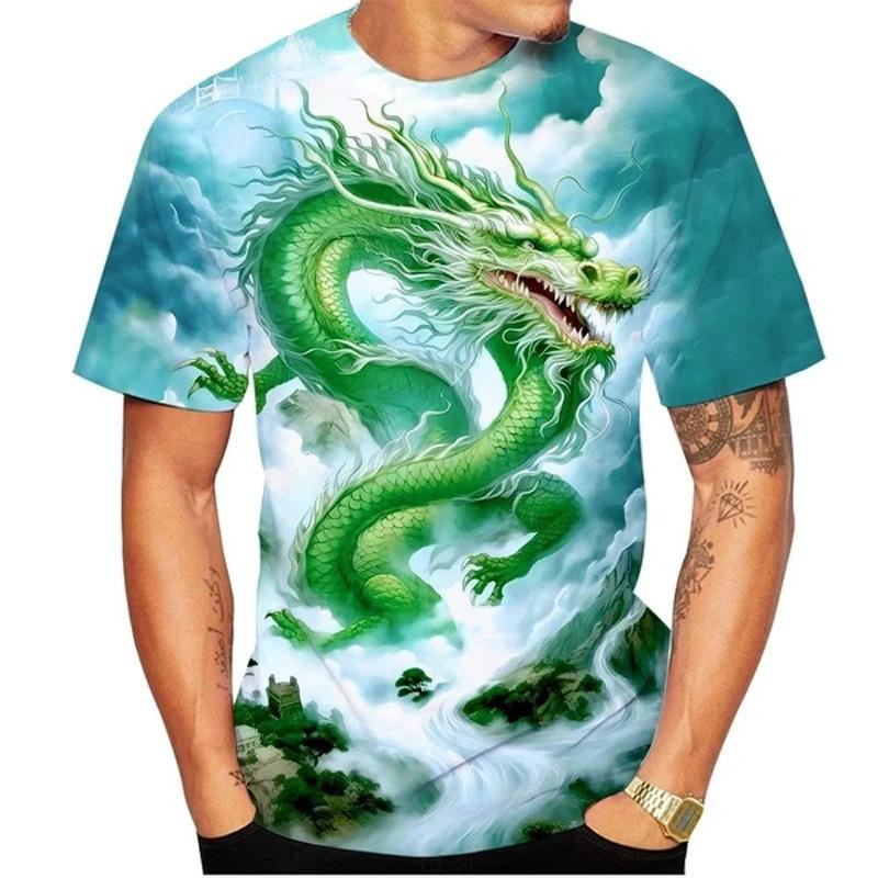 WowClassic Hip Hop Zomer Korte Mouw T-shirts Dragon Series 3D Geprint T-shirt Streetwear Heren Dieren T-shirts Casual Outfit S groen