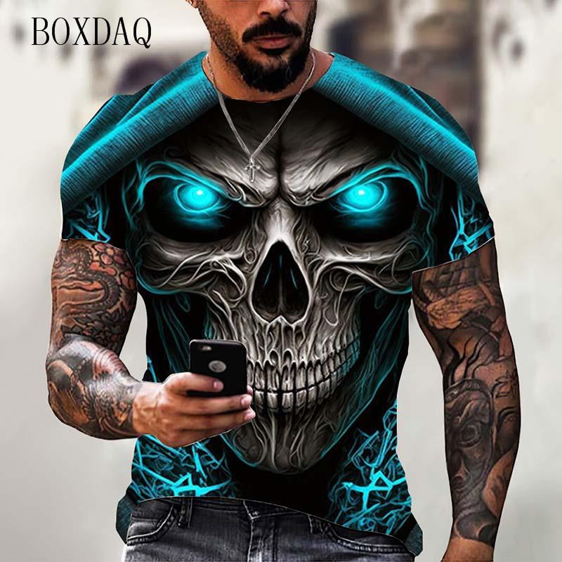 Exclusive 3D T-shirt Modetrend Schedel Patroon Heren T-shirts 6XL Plus Size Korte Mouw Straat Gothic Horror Skelet Mannelijke Tops O-hals Casual tee XS