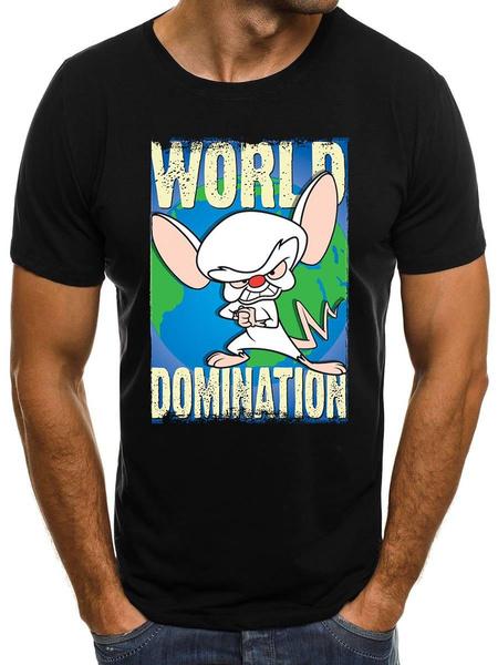 Shirtbude pinky brain comic world domination print tshirt XS