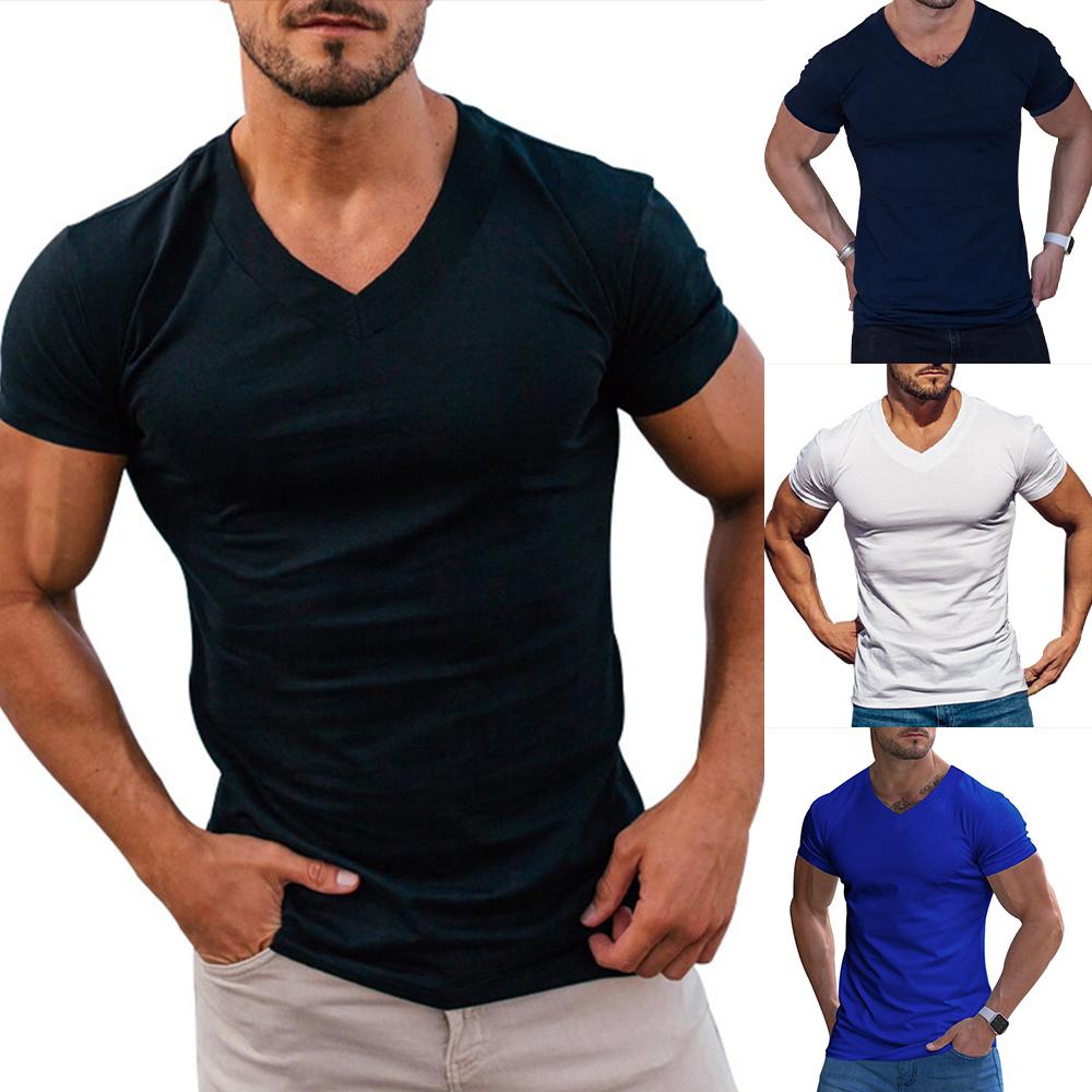 Lapa Heren V-hals effen T-shirt met korte mouwen Zomer Slim Fit Casual Muscle Tops Tee S zwart