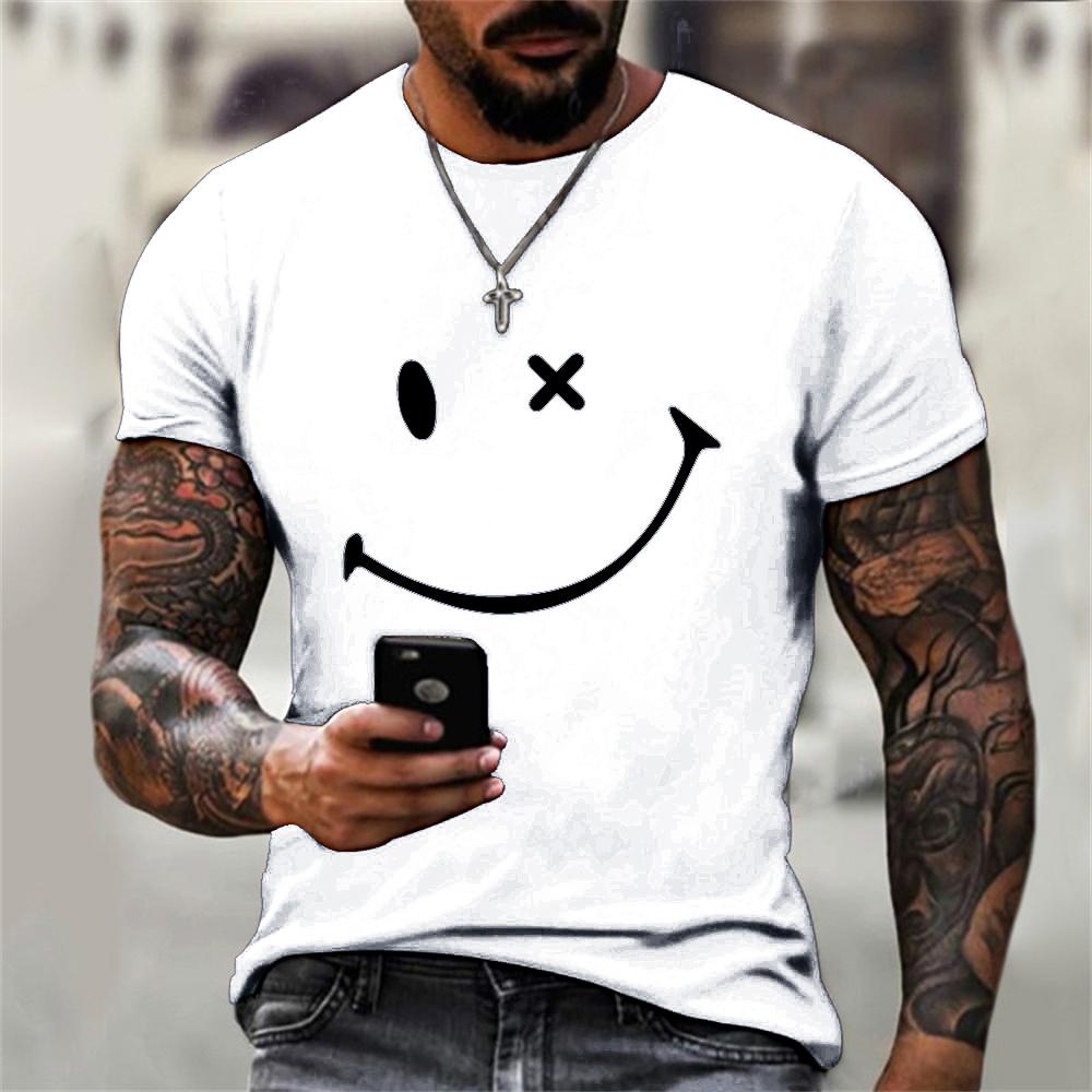 3DT-ShirtsZZ Nieuwe Trendy Zomer Mode Effen Kleur Mannen Vrouwen Modellen T-shirt Eenvoudige 3d Grappige Smiley Gezicht Print Losse Korte Mouw Tops t-shirts S