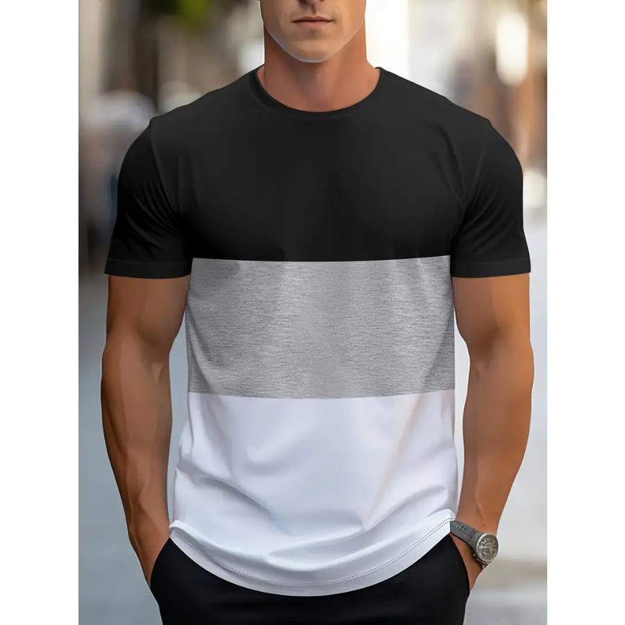 HerSight Vibrant Stripe Crew Neck T-Shirt - Soft, Breathable, Casual Chic Top for Mens Summer Outdoor Wear - Short Sleeve, Contrast Color Pattern, Relaxed Fit S