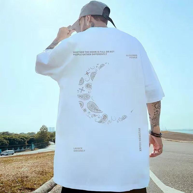 Fashion human Summer new boys short-sleeved T-shirt men's trend of large size men's T-shirt loose tops printed body shirt men M