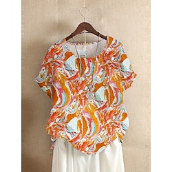 Light in the box Dames Grote maten Blouse Polyester Dagelijks Casual Korte mouw Strakke ronde hals Oranje Alle seizoenen