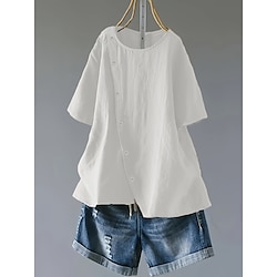 Light in the box Dames Grote maten Blouse Knop Dagelijks Casual Korte mouw Strakke ronde hals Wit Alle seizoenen