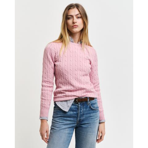 Gant Gebreide trui Stretch Cotton Cable C-Neck met logoborduursel op borsthoogte