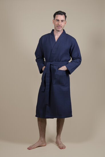 CozyLion Sauna badjas wafelstof dames & heren donker blauw |