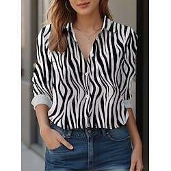 Light in the box dames zebra print shirt lange mouw zwart lente herfst