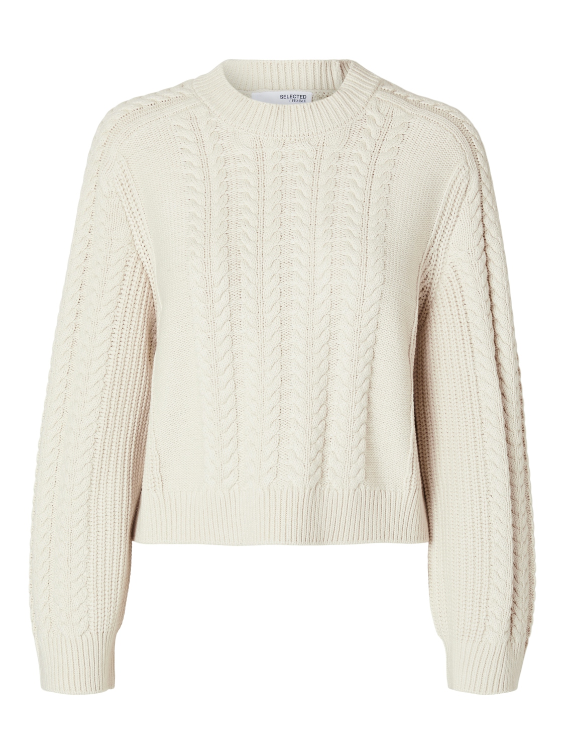 Selected Femme slfbirte cable cropped ls knit o-ne 16094753 birch