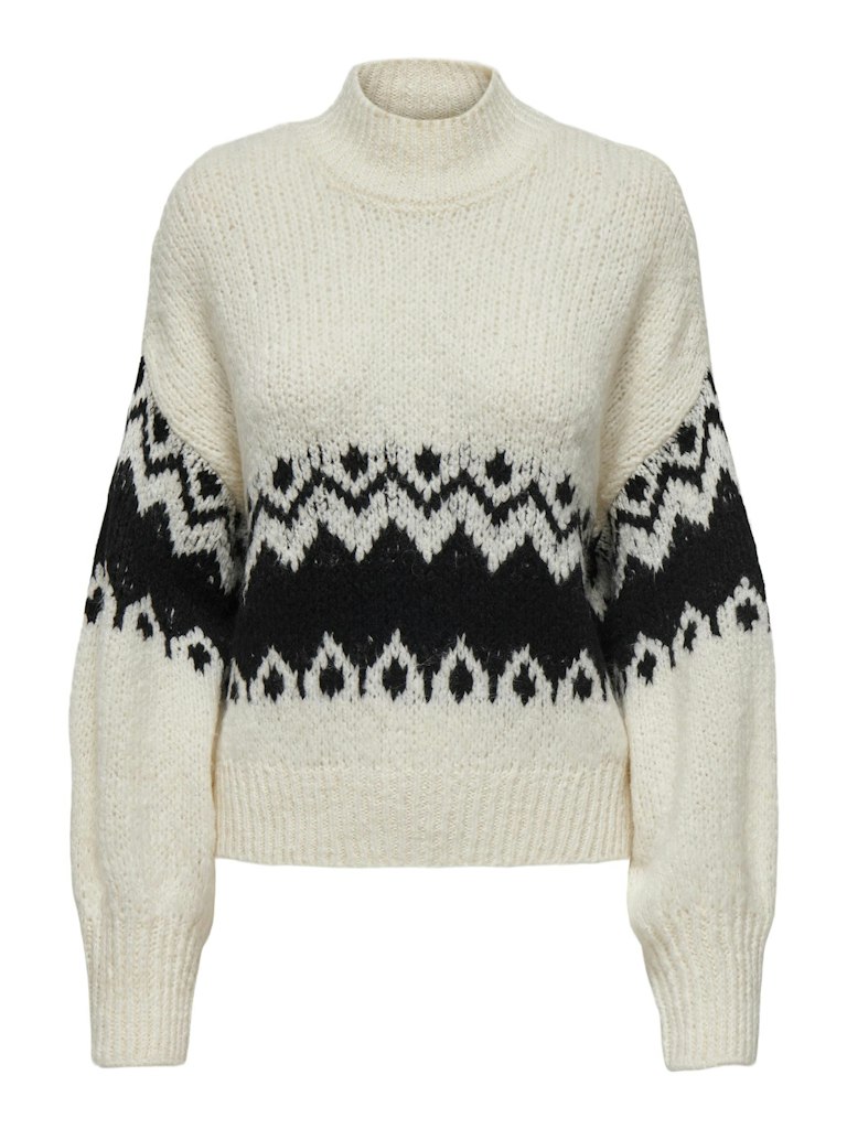 Jacqueline de Yong kilian fair isle l/s hn pullover 15328582 cloud dancer