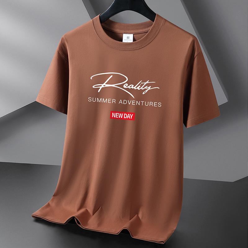 Bistrota 10 kleuren puur katoenen T-shirt met korte mouwen voor heren, casual ronde hals, los T-shirt, groot formaat S-6XL S lichtgroene kleur