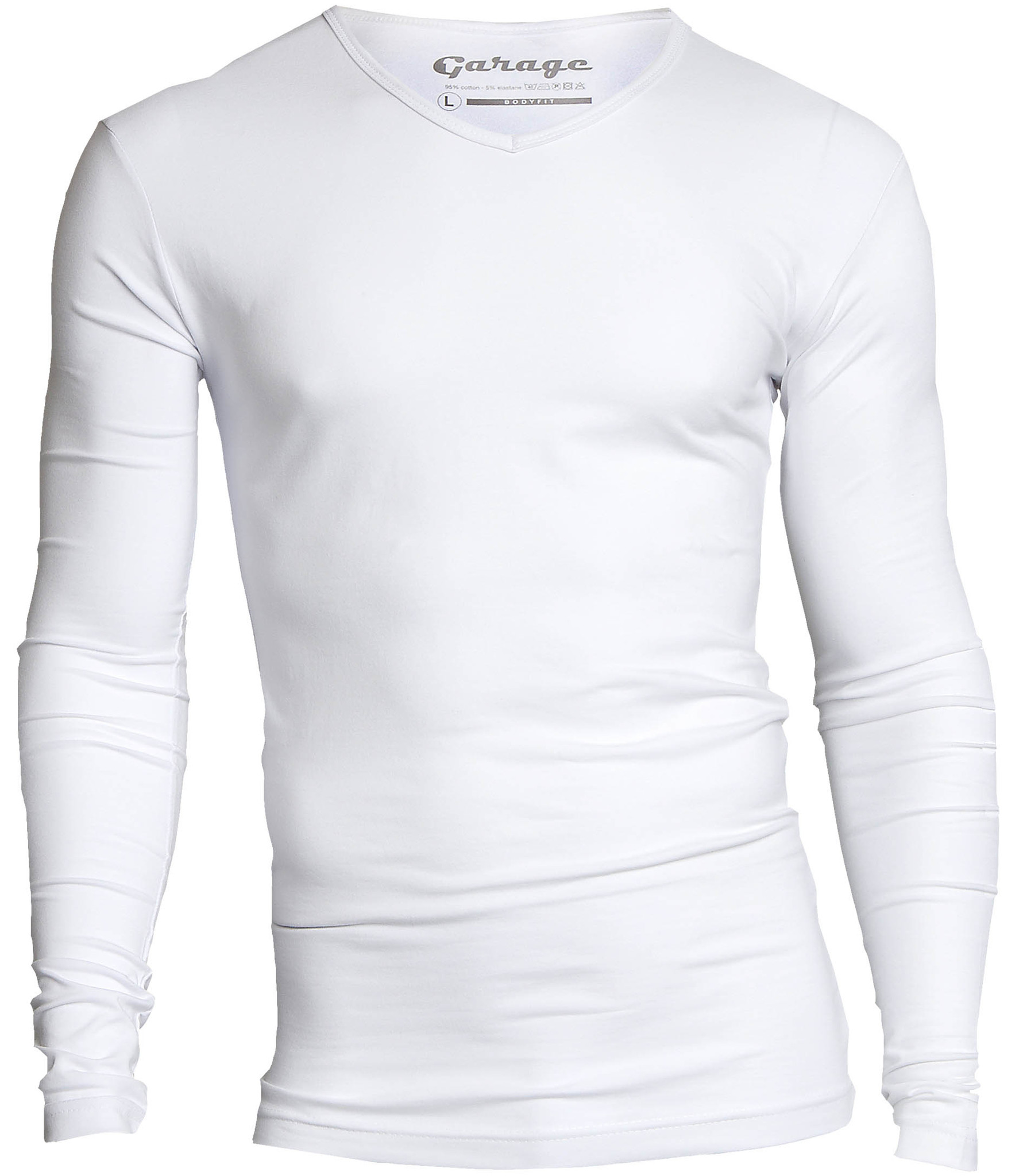 Garage Basic Longsleeve T-shirt V-hals Body Fit Wit 