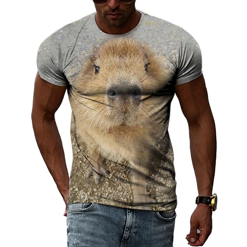 ETST 07 Zomer Grappige capybara grafische t-shirts Mannen Hip Hop Street Style Tees 3D Trend Casual Persoonlijkheid Gedrukt O-hals Korte mouw Top S