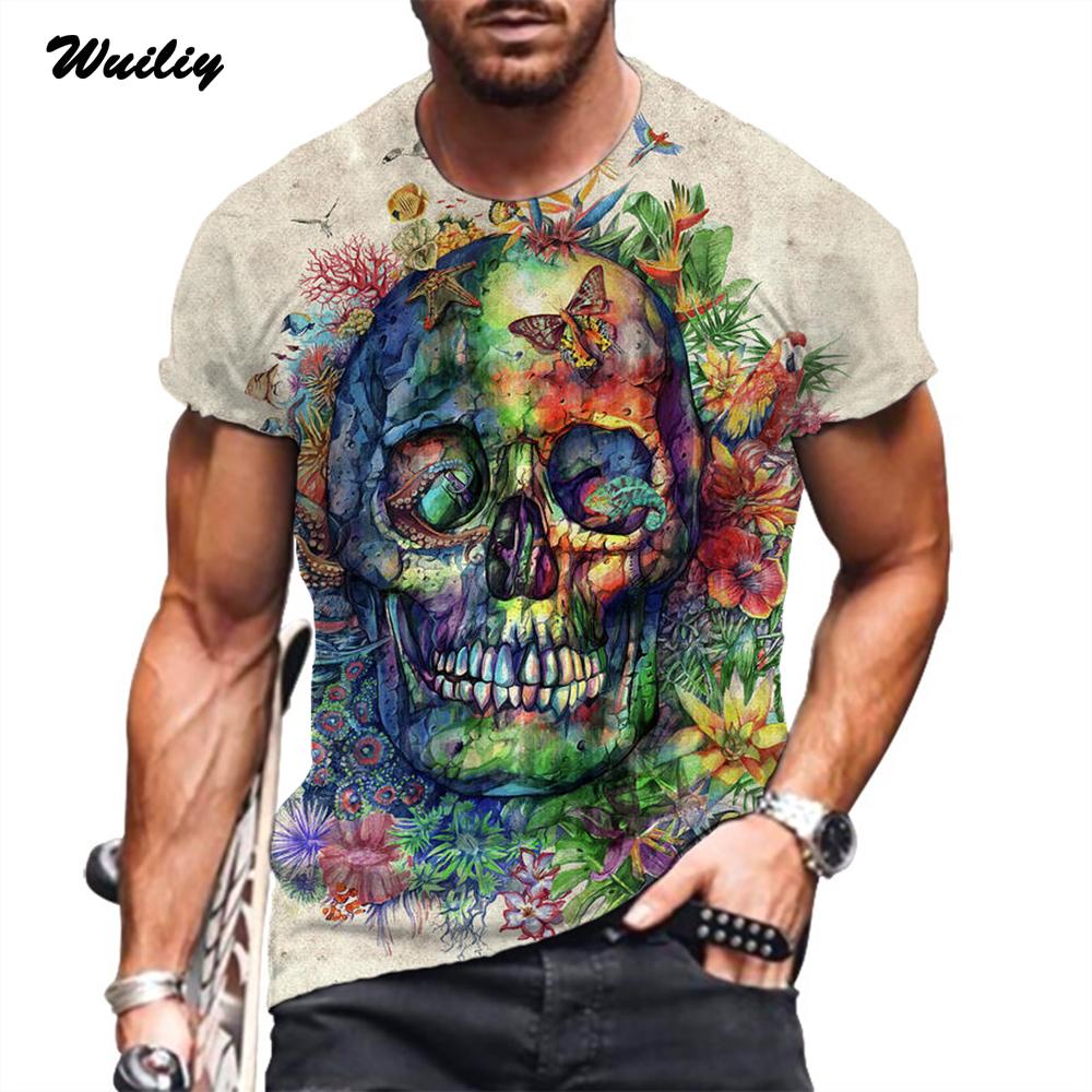 ETST WENDY 005 Bloem Schedel Patroon T-shirt Voor Mannen Regenboog Skelet Grafische 3D Print Tee Dagelijks Sport T-shirt Dames/Mannen nieuwigheid La Hip Hop Top Asian size 2XL