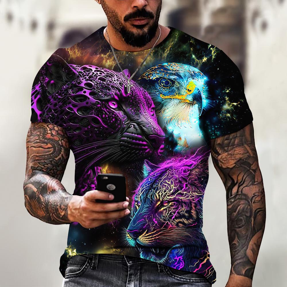 Kukebang Vintage T-shirts Voor Mannen 3D Eagle Print Korte Mouw Tops Zomer Mode Dieren T-shirt Losse Oversized T-shirt Heren kleding S