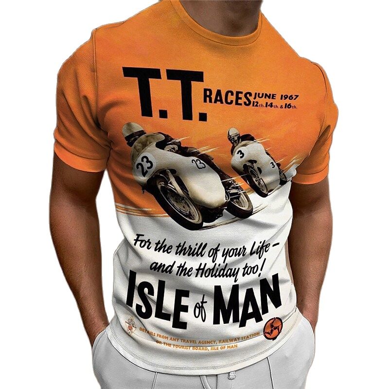 Kukebang Motorfiets T-shirt Mannen 3D Print Isle of Man Korte Mouw Vintage Tops Straat Rit Biker T-shirt Voor Heren T-shirt oversized Tee S