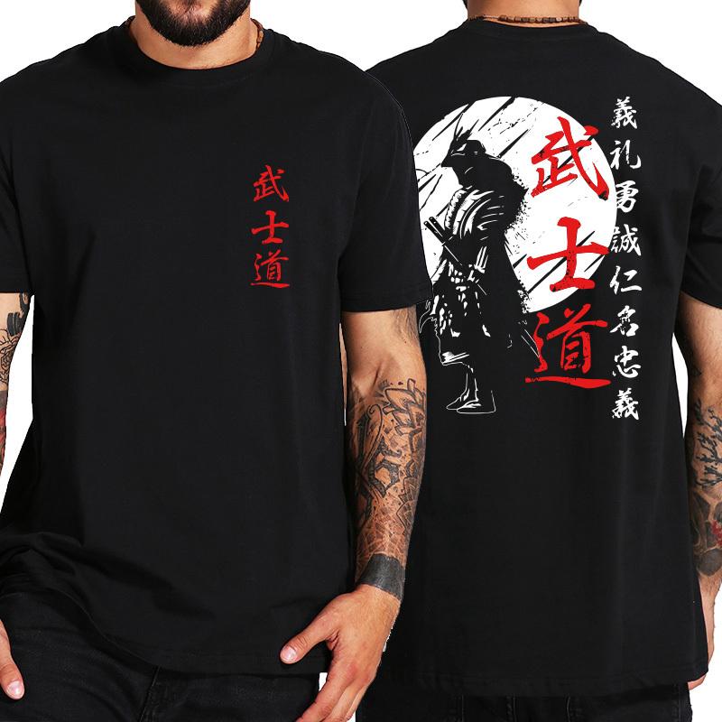 Nihao Japan Samurai Geest T-shirts Japanse Stijl Terug Print EU Size 100% Katoen Tops T-shirt Bushido Mannelijke Geschenken Tee S